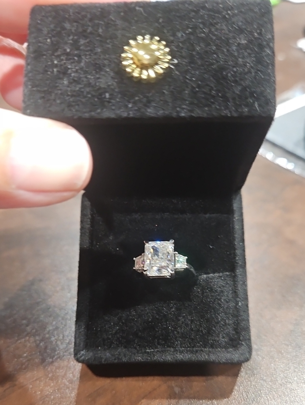 Classic Silver-Tone Emerald Cut Mosisanite Diamond Ring in White